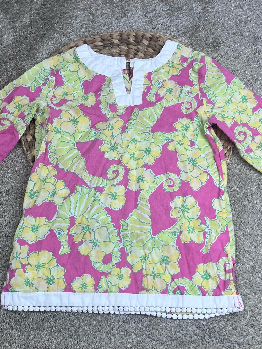Lilly Pulitzer Pink and Yellow Floral Tunic with White Trim Dress Kids 5